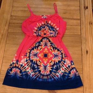 Stiletto's Spaghetti Strap Hot Pink and Blue Starburst Mini Dress, Large